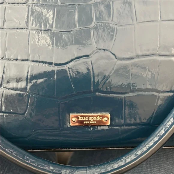 Kate Spade Navy Croc-Embossed Shoulder Bag and Dust BagNavy Blue Preowned - Picture 2 of 15
